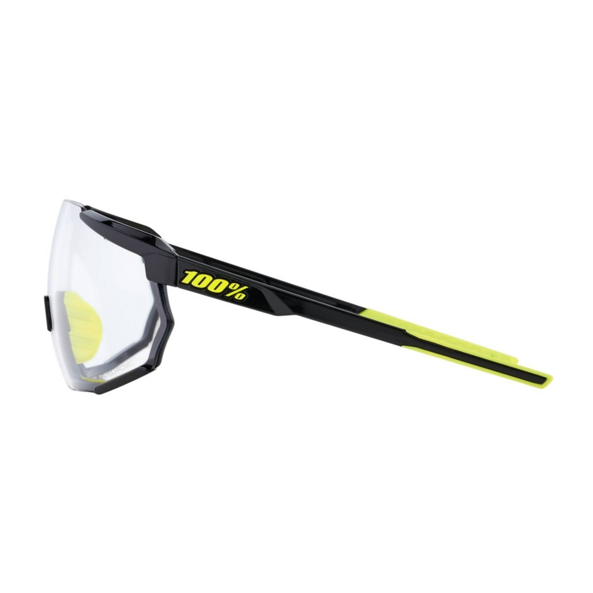 Left. 100% - 100 Percent Racetrap 3.0 Gloss Black Sport Sunglasses with Photochromic Lens - Black/Clear.