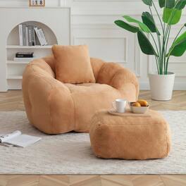 Trinkets Crazed - Oversized Bean Bag, Giant Bean Bag Chair with Footstool for Adults and Kids - khaki