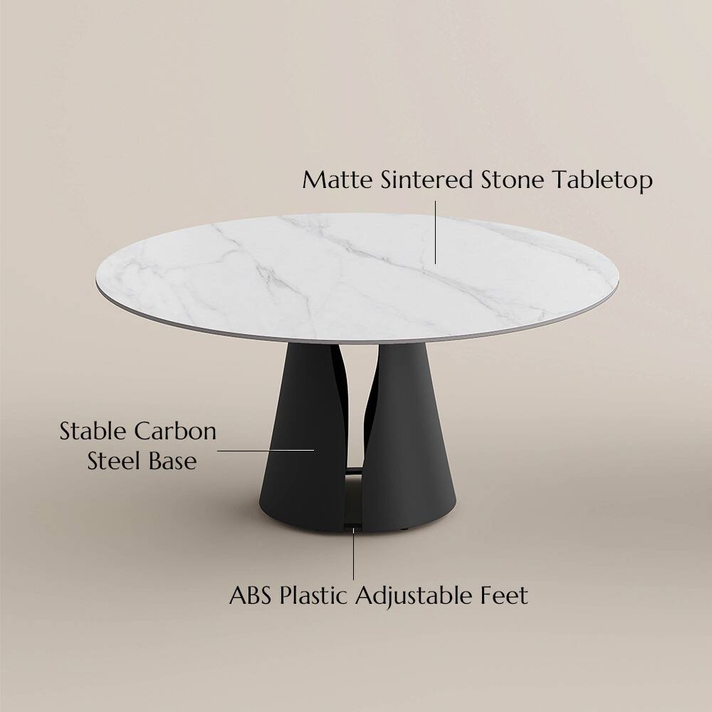 Matte Sintered Stone Tabletop  
Stable Carbon Steel Base  
ABS Plastic Adjustable Feet
