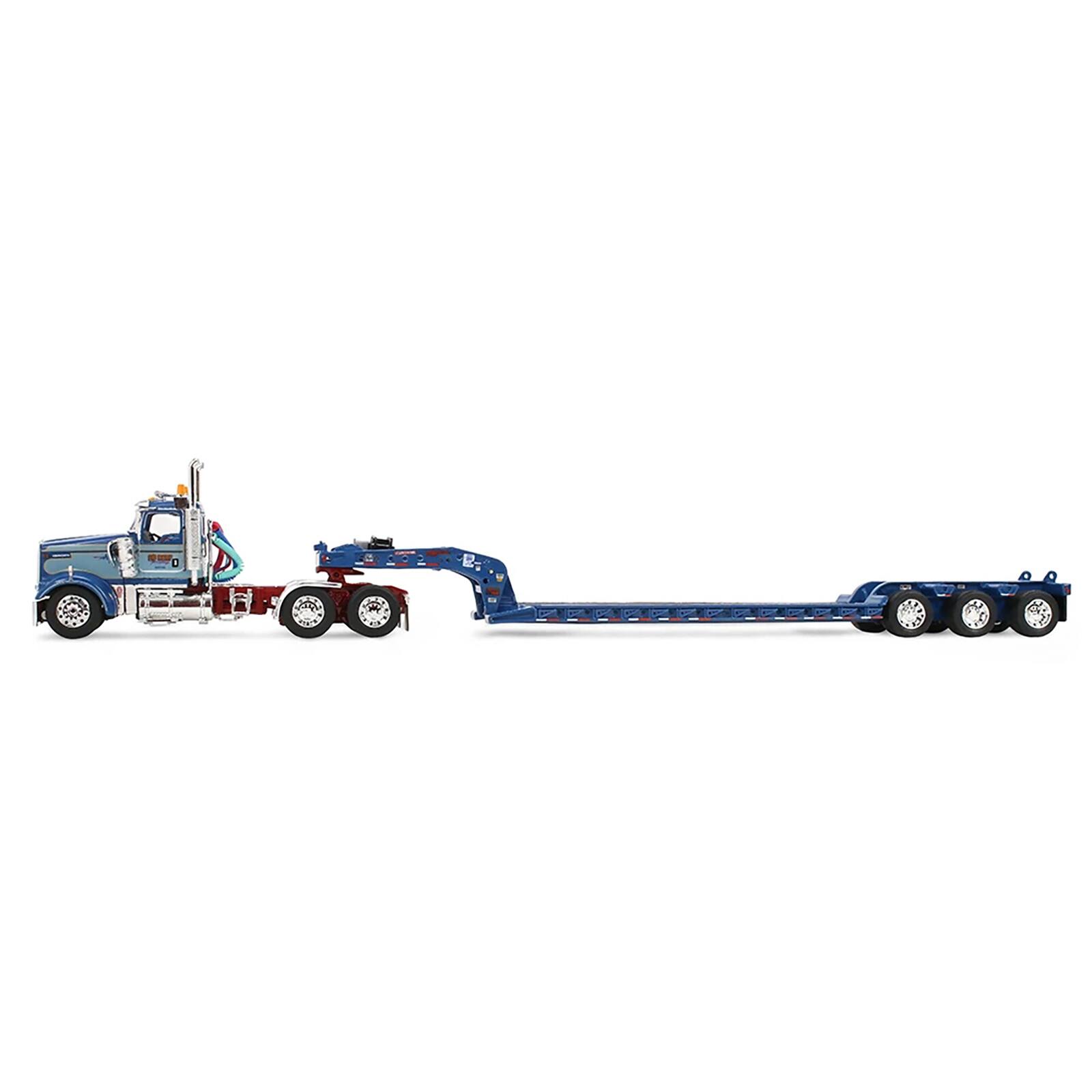 Alt View 2. First Gear - Kenworth W900L Day Cab and Fontaine Magnitude Lowboy Trailer Blue and Light Blue Two-Tone 1/64 by First Gear.