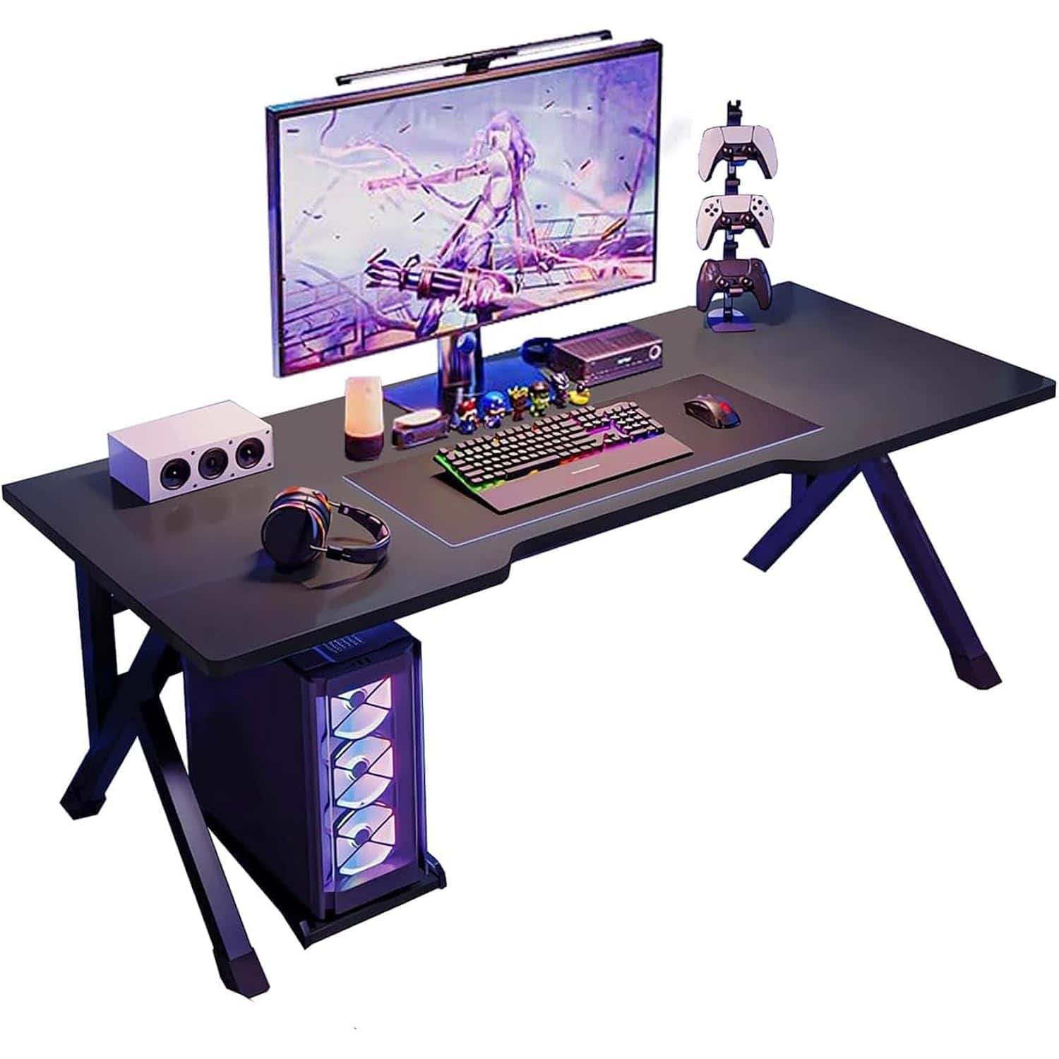Zell Electronics - 55 Inch Gaming DeskK-Shaped PC Workstation, Space-Saving Design for Home Office or Bedroom - Black