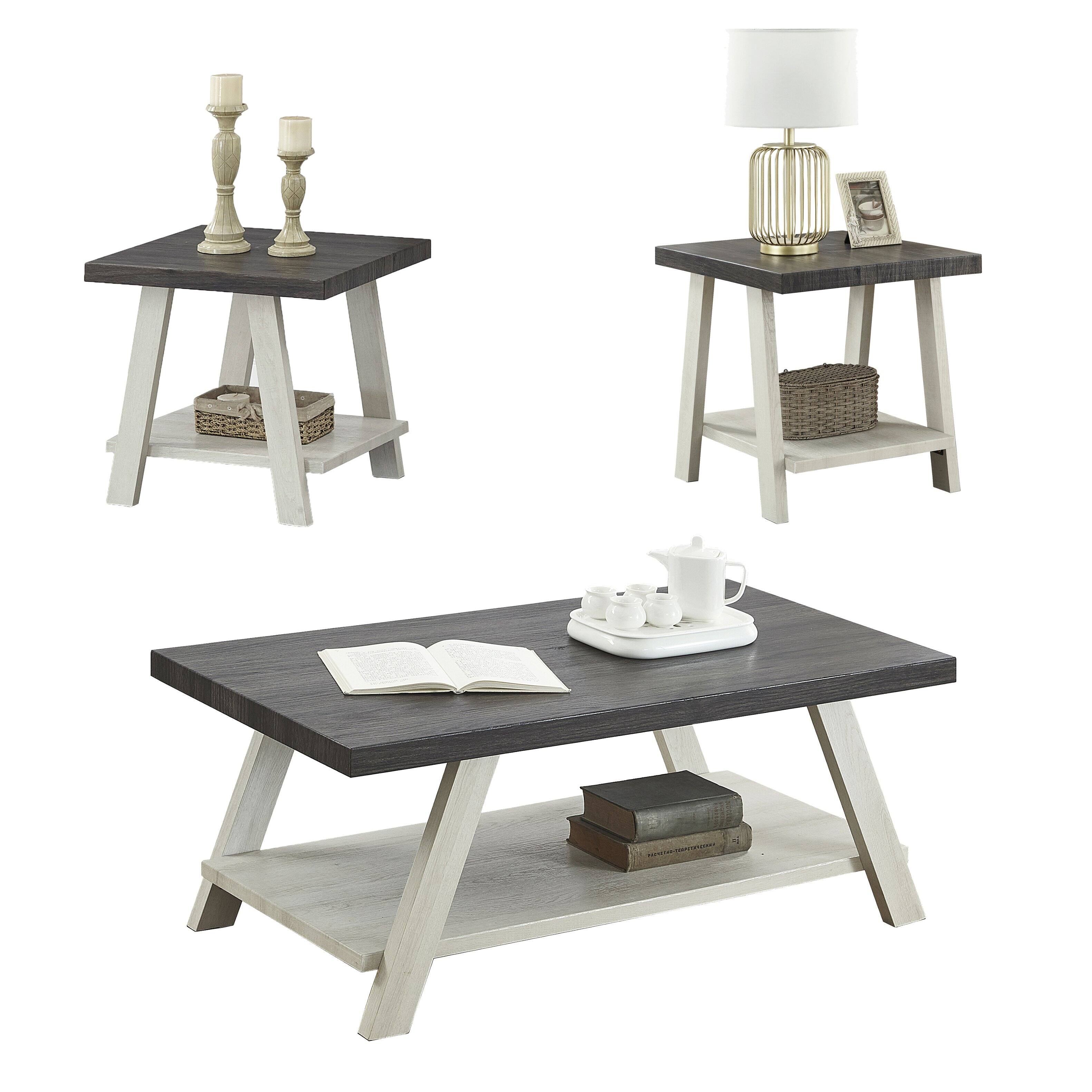 Angle. TinyHomie - Athens Contemporary 3 Piece Wood Shelf Coffee Table Set Weathered Charcoal And Beige - Brown.