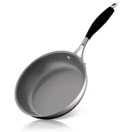 NutriChef - 8" Small Fry Pan, PFOA-Free Non-Stick Ceramic Coating, Silicone Wrap Handles (ACNCSSS12SFP8) - Stainless Steel