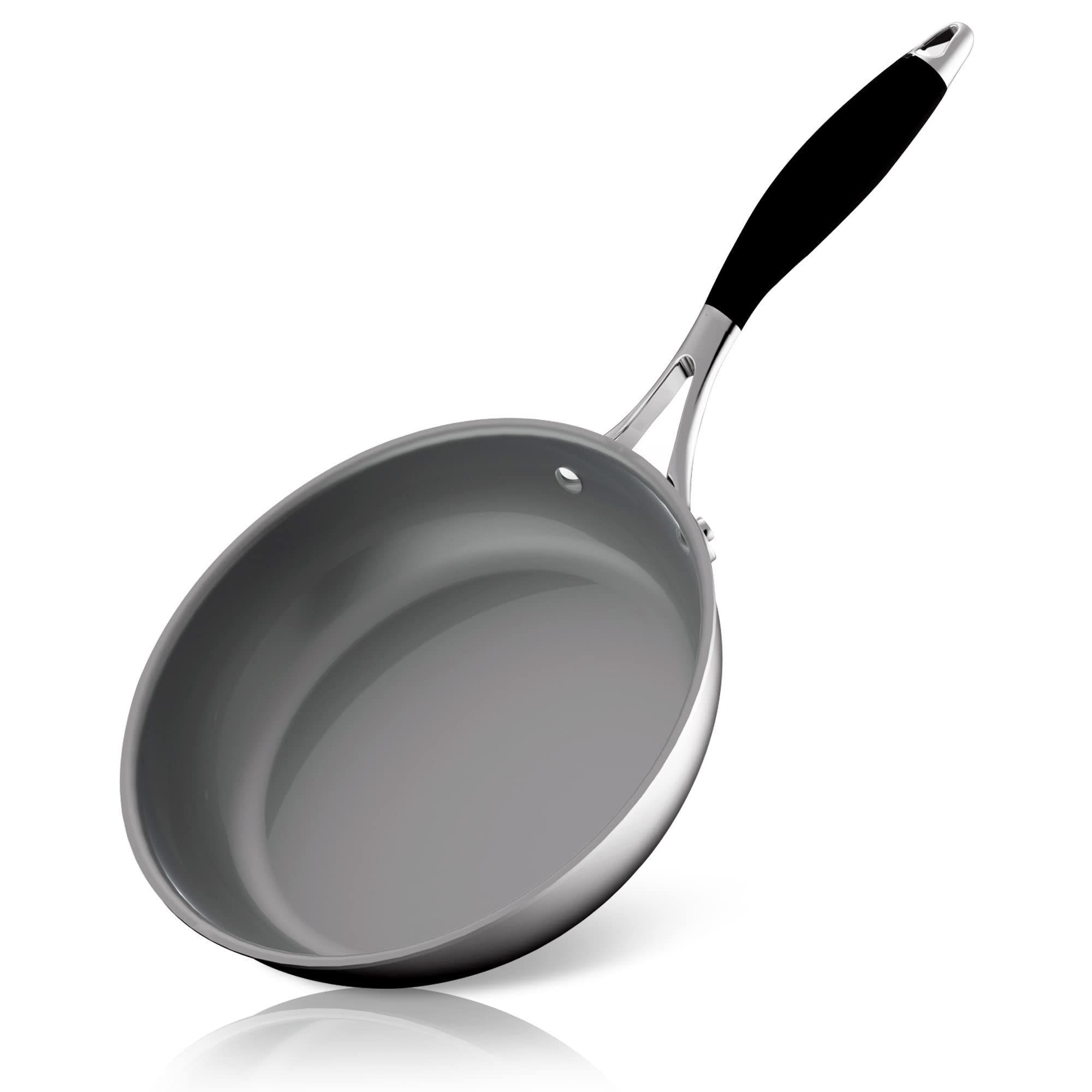 Front. NutriChef - NutriChef 8" Small Fry Pan, PFOA-Free Stainless Steel, Non-Stick Ceramic Coating, Silicone Wrap Handles (ACNCSSS12SFP8) - Stainless.