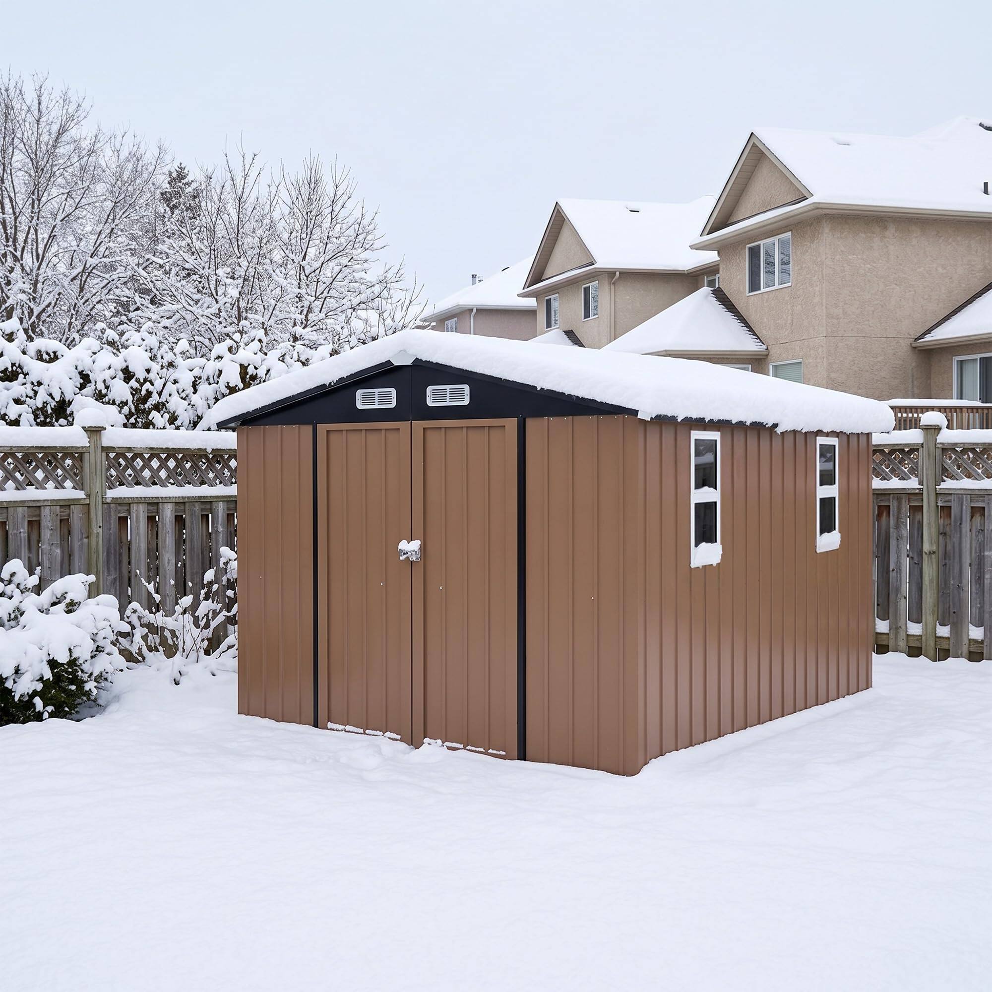 Alt View 1. LAUSAINT HOME - 10x10 FT Galvanized Steel Shed Double Lockable Doors Gable Roof and Vent for Backyard Patio Garden - Brown.