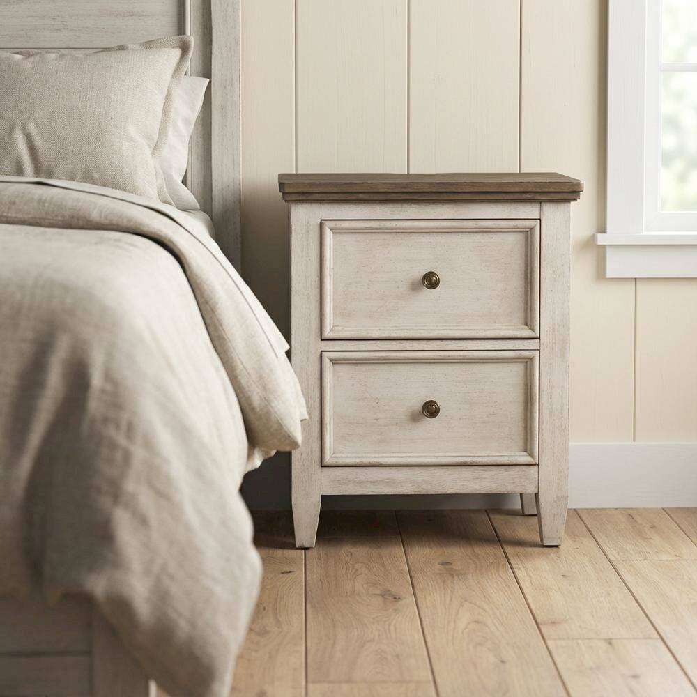 Alt View 1. Starlight Canyon Home - White Farmhouse Nightstand with Charging Station and Storage Space - White.