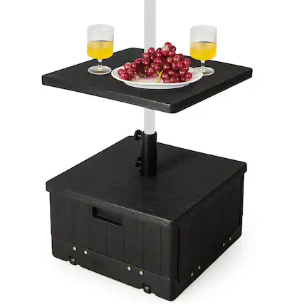 Front. Gymax - Gymax Patio 175lbs Fillable Umbrella Base w/ Table Tray Wheeled 3-in-1 Stand Outdoor - Black.