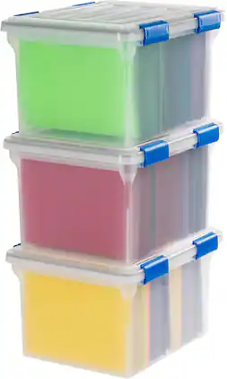 IRIS USA - 32Qt Plastic File Box, Stackable Nestable, Blue, 3Pk