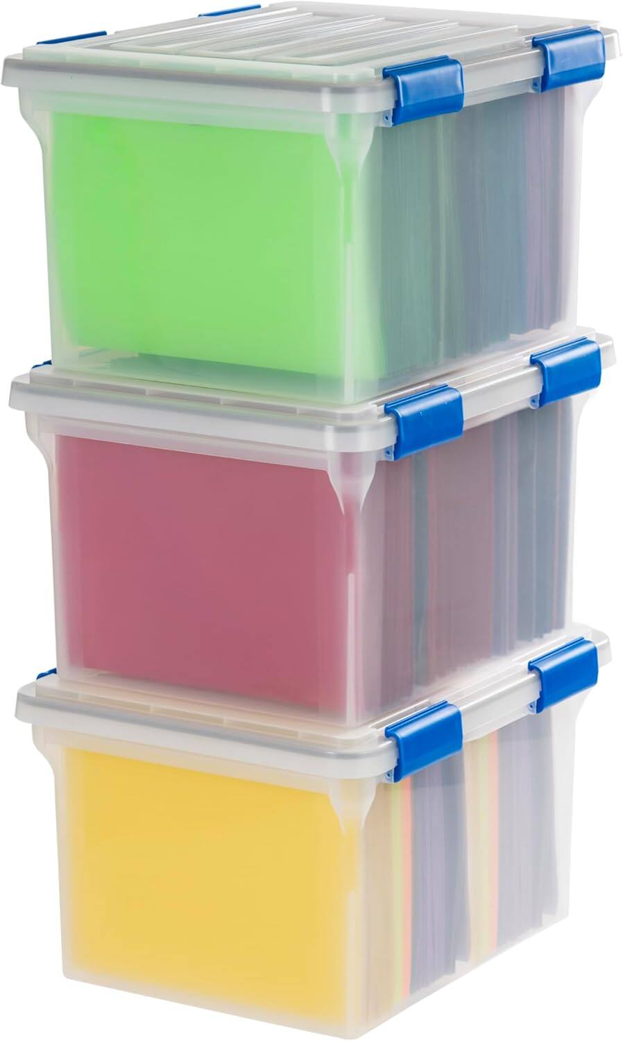 Front. IRIS USA - IRIS USA 32Qt Plastic File Box, Stackable Nestable, Blue, 3Pk.