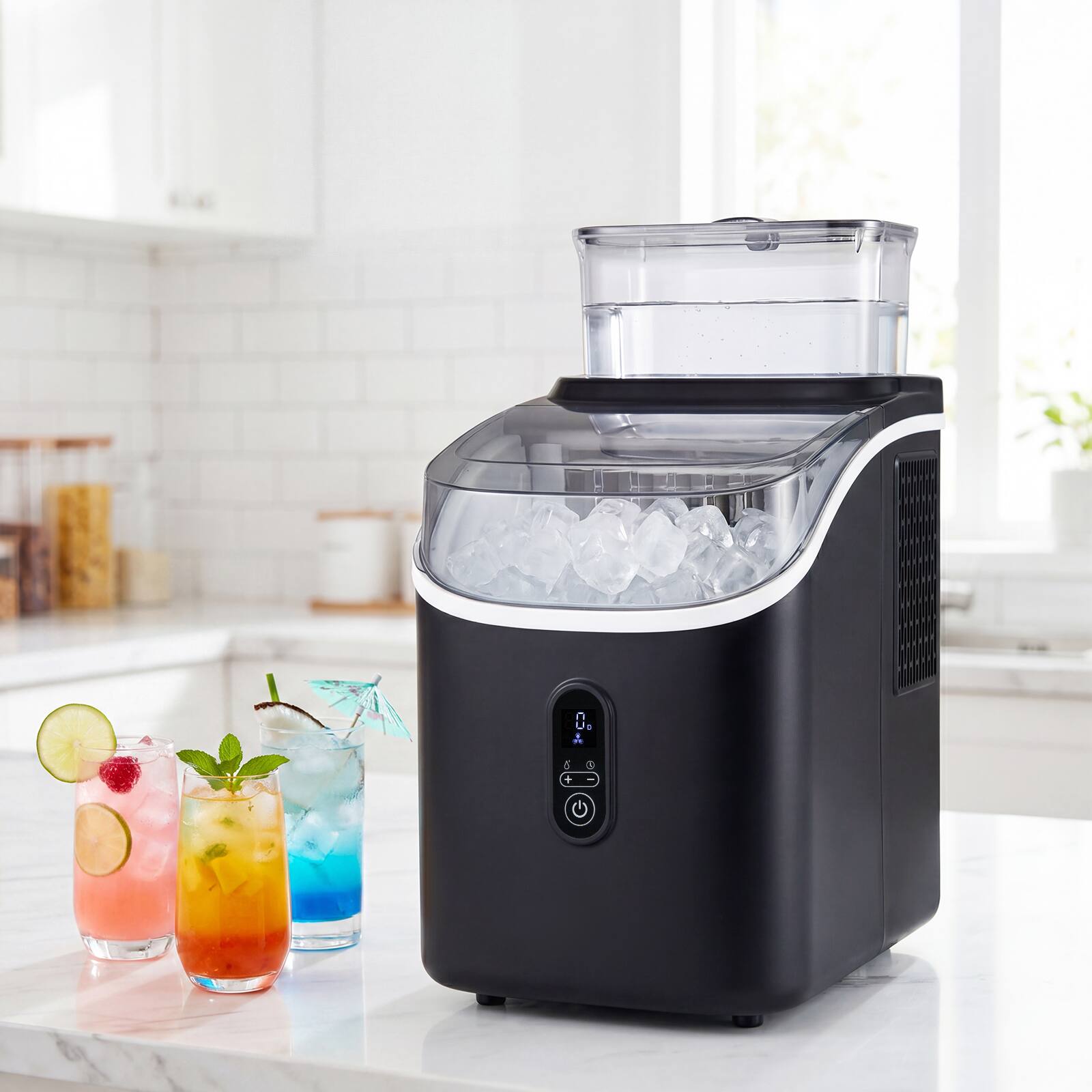Alt View 1. Costway - Costway Ice Cube Maker Countertop, 2 Ways to Add Water with External Tank, 34Lbs/Day - Black.