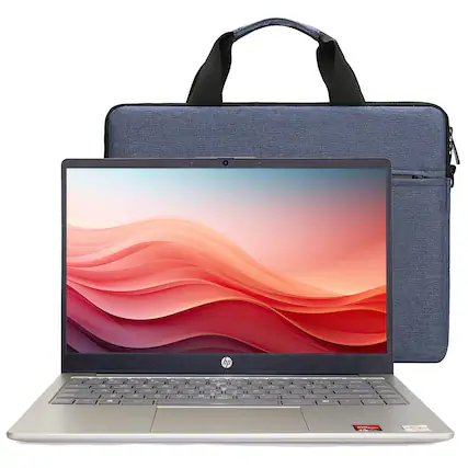 Front. HP - HP 14" HD Windows Laptop AMD Athlon 7120 - 4GB RAM, 128GB UFS (Blue) with Bag - Moonlight Blue.