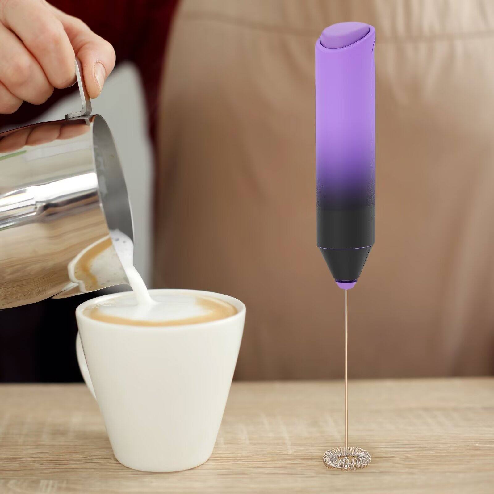 Angle. Tooloton - Handheld Milk Frother, Mini Foam Maker for Coffee, Matcha and Hot Chocolate, Stand Not Included, Black and Purple - Black and Purple.