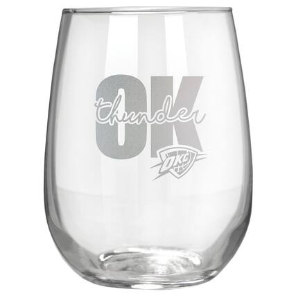 Front. Great American Products - Oklahoma City Thunder Etched 17oz. City Stemless Wine Glass - Multicolor.