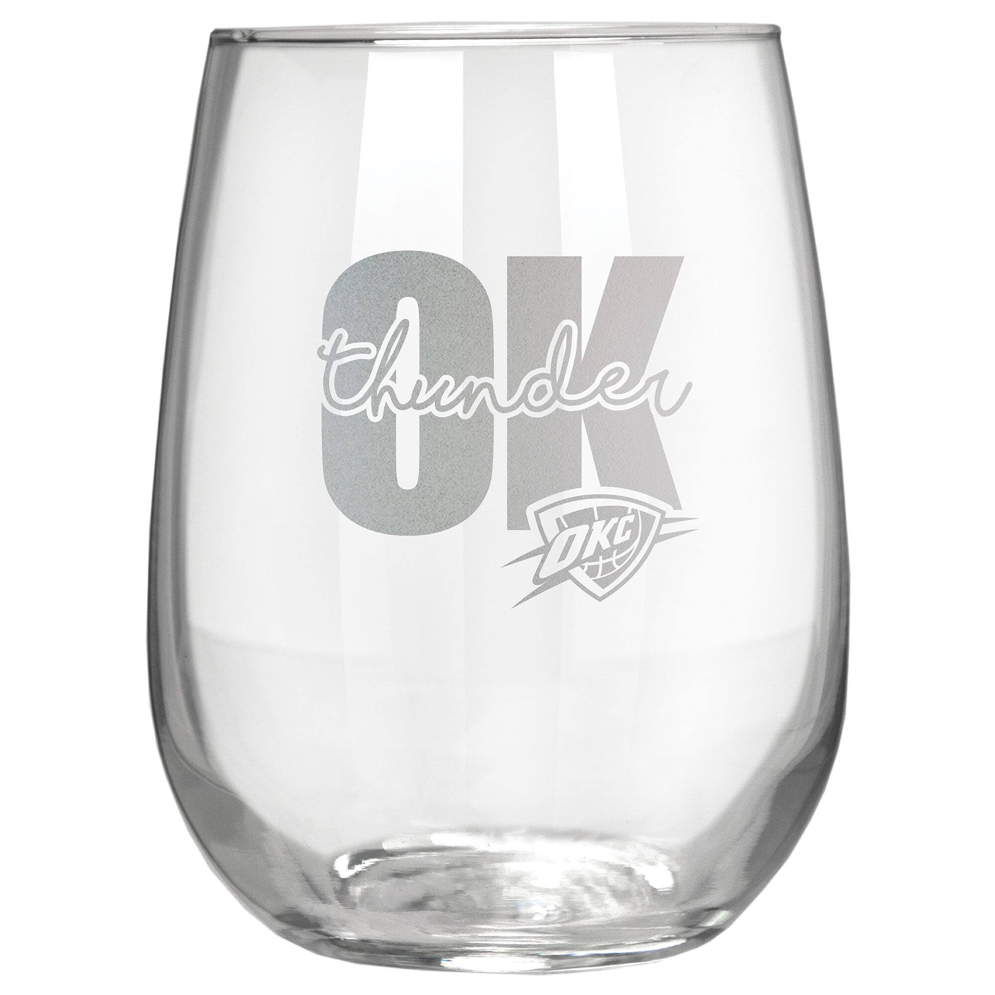 Front. Great American Products - Oklahoma City Thunder Etched 17oz. City Stemless Wine Glass - Multicolor.