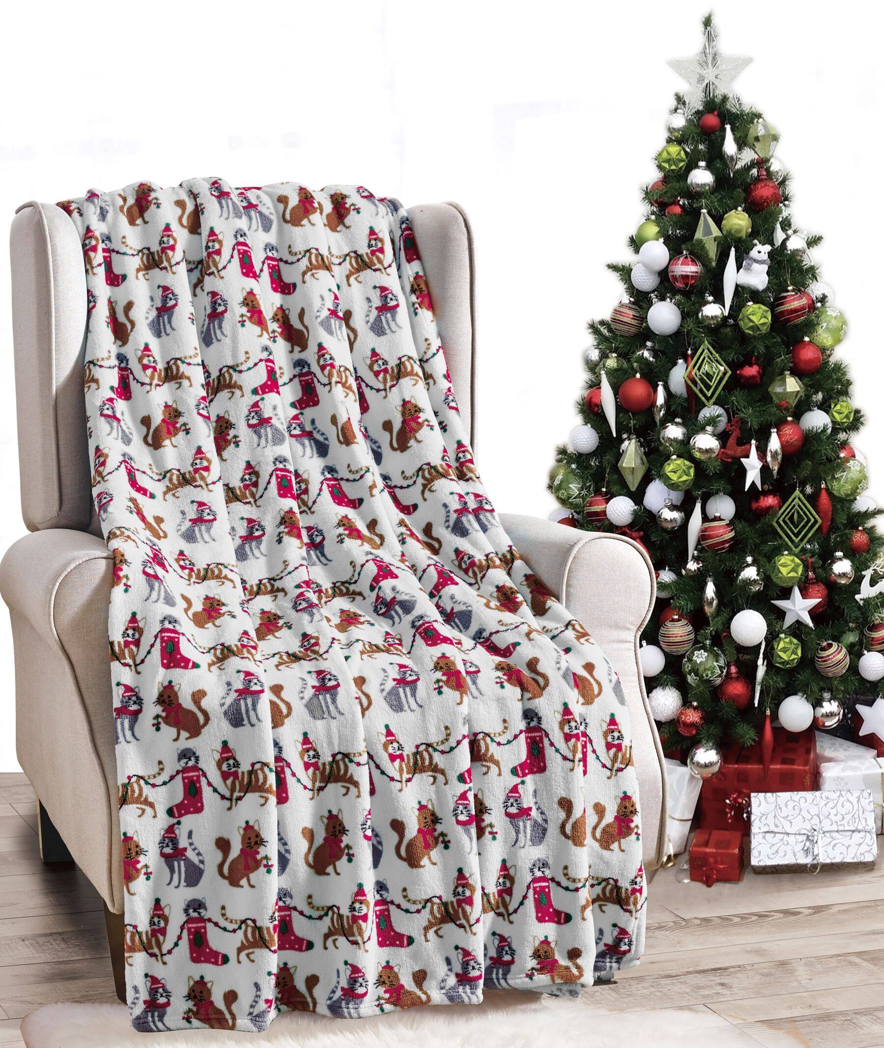 Alt View 1. Noble House - Plazatex Holiday Christmas Cats Design Micro Plush Throw Blanket - 50x60", Multicolor - Multi.