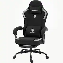 Dowinx - Ergonomic Breathable Fabric Gaming Chair with Soft Lumbar Support, 135° Reclining, Retractable Footrest & Headrest - Black