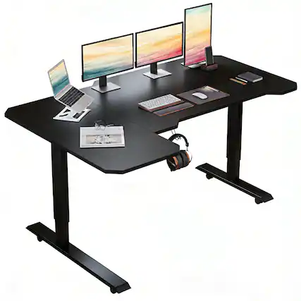 Front. Anysun - L-Shaped 59" Height Adjustable Electric Standing Desk, Sit and Stand Up Computer Desk For Home Office - Black.