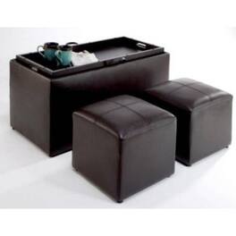 Hivvago - Faux Leather Storage Bench Coffee Table with 2 Side Ottomans - Brown