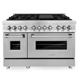 ZLINE - 48 in. 6.0 cu. ft. Freestanding Legacy Dual Fuel Range with Gas Cooktop and 2 Ovens in Stainless with Satin Steel Doors - Stainless Steel