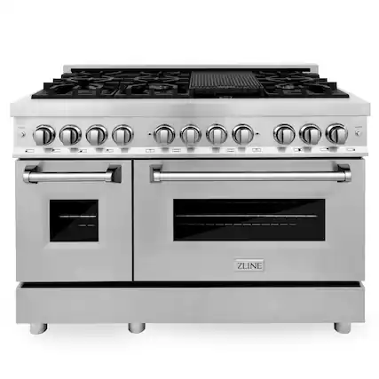 Front. ZLINE - 48 in. 6.0 cu. ft. Freestanding Legacy Dual Fuel Range with Gas Cooktop and 2 Ovens in Stainless with Satin Steel Doors - Stainless Steel.