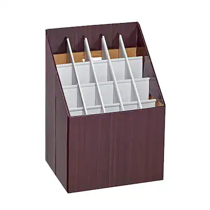 Front. AdirOffice - Blueprint Storage Rolled File Corrugated File Box - 20 Slot, Walnut.