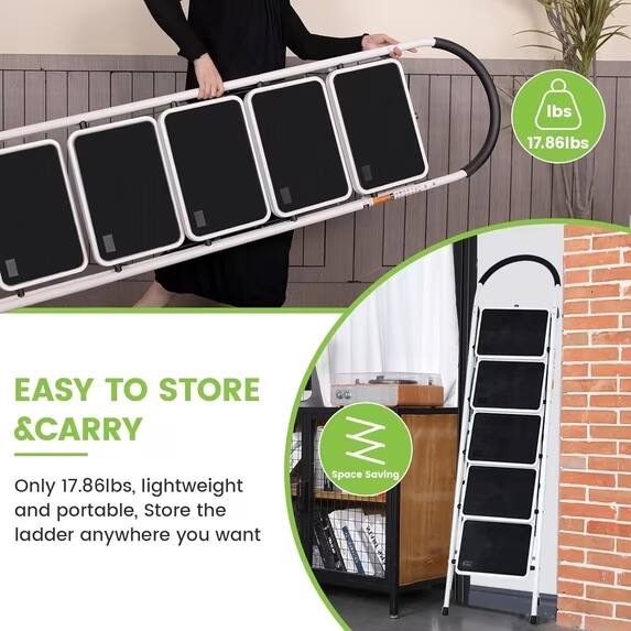 EASY TO STORE & CARRY

Only 17.86lbs, lightweight and portable, Store the ladder anywhere you want

MN Space Saving