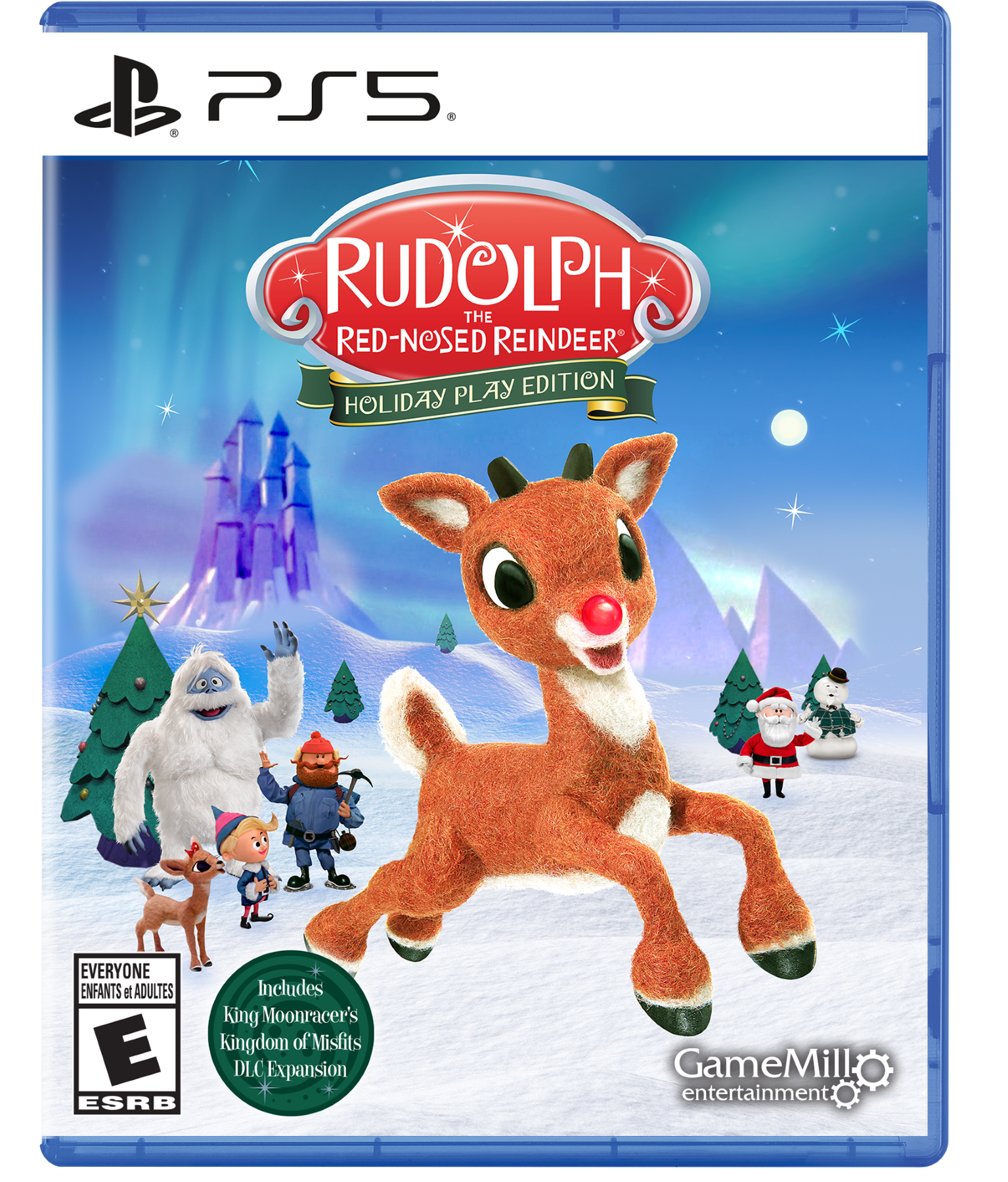 PS5  
RUDOLPH THE RED-NOSED REINDEER PLAY EDITION HOLIDAY  
EVERYONE ENFANTS et ADULTES  
Includes King Moonracer's Kingdom of Misfits DLC Expansion  
ESRB  
GameMill entertainment - E (Everyone)