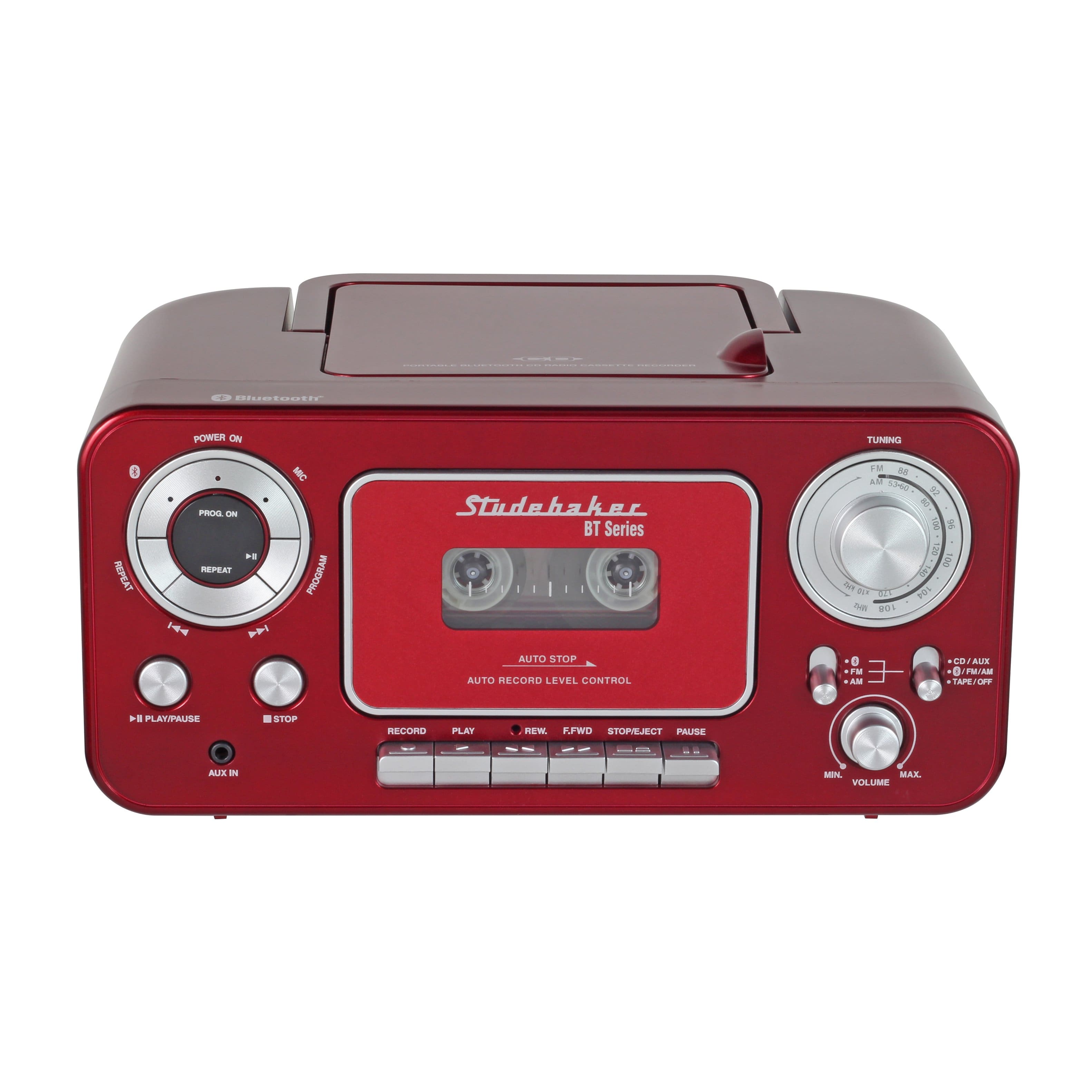 Front. Studebaker - BT Series Portable Bluetooth CD Player with AM/FM Stereo - Red.