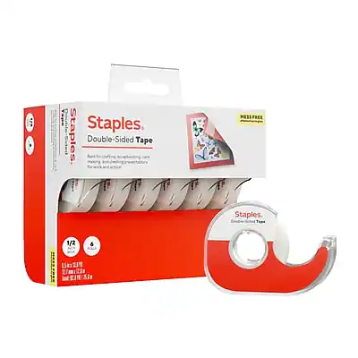 Staples Double-Sided Tape
Double-sided, clear, 1/2" wide
For hanging and securing presentations
1/2" x 30 yd (1.27 cm x 27.43 m)
12 rolls per pack
Mess-Free
Tapa de doble cara
1/2" x 30 yd (1.27 cm x 27.43 m)
12 rollos por paquete