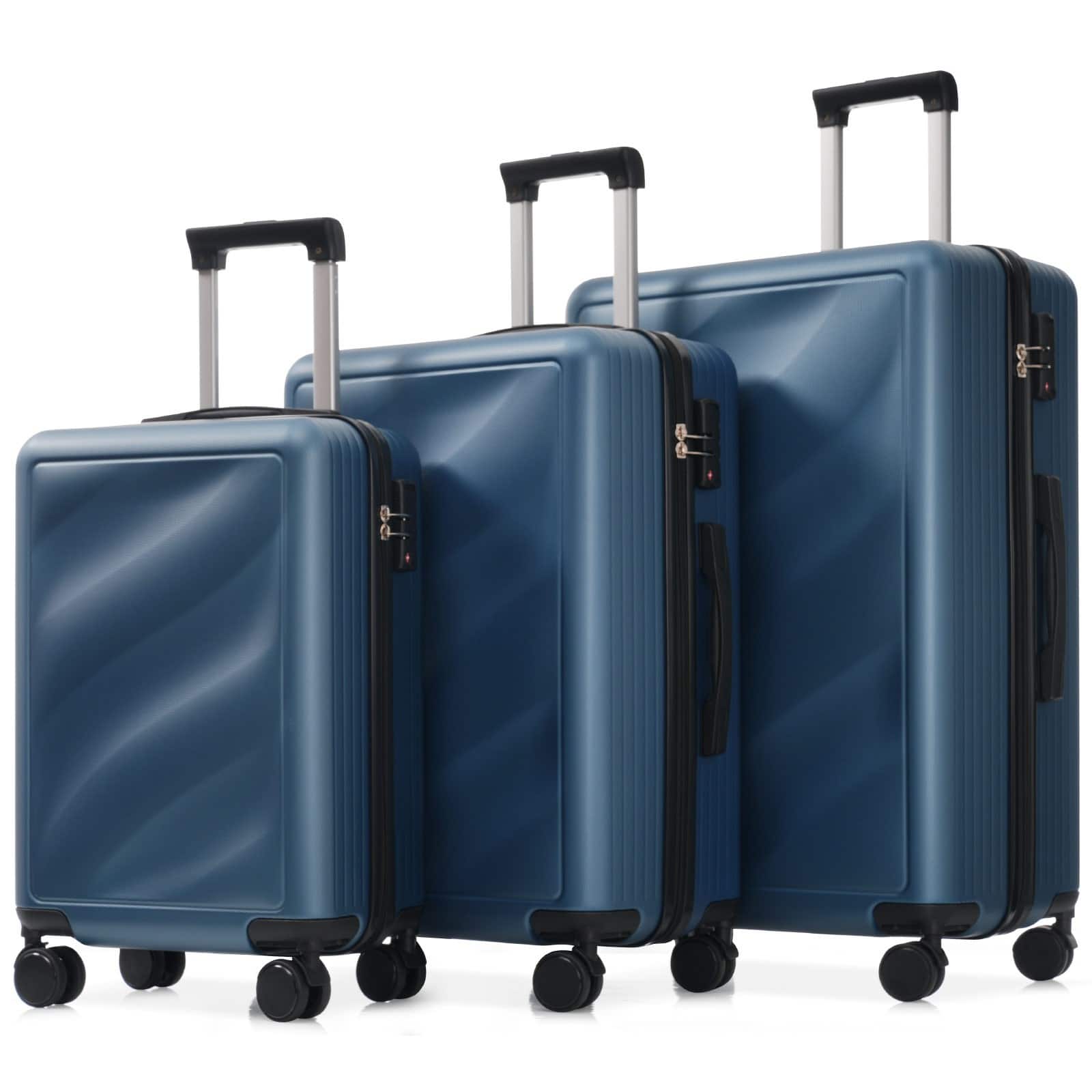 Front. Ecooso - Luggage Set 3 Piece, Lightweight Durable ABS Suitcases,Spinner Wheels,TSA Lock, Carry-on & Checked Luggage (20"/24"/28") - Dark Blue.