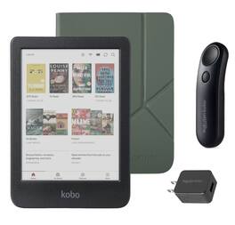 Kobo - Clara Colour (Black) eReader with Black Remote & AC Bundle - 2024 - Misty Green SleepCover