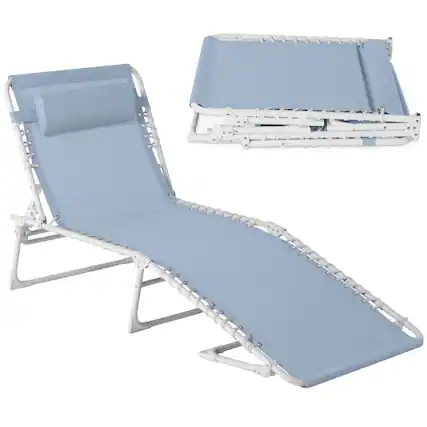 Front. Best Choice Products - Best Choice Products Patio Chaise Lounge Chair, Outdoor Portable Adjustable Pool Recliner w/ Pillow - French Blue/White - French Blue/White.