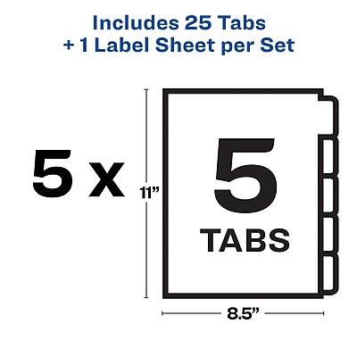 Includes 25 Tabs + 1 Label Sheet per Set

5 x 11" 5 Tabs 8.5"