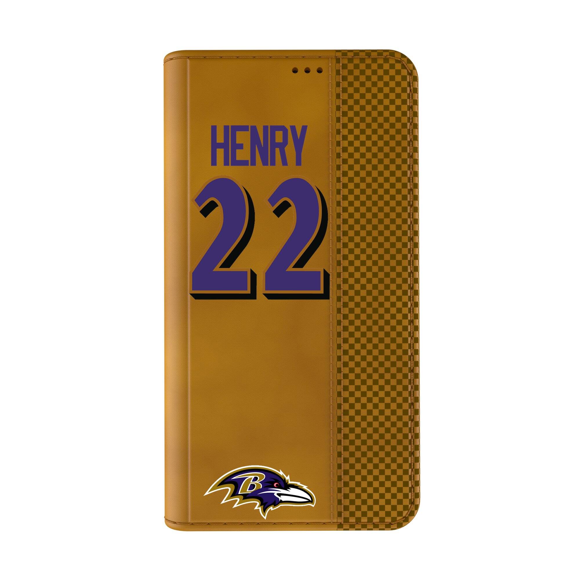 Alt View 1. Keyscaper - Derrick Henry Brown Baltimore Ravens Folio iPhone Case - 13 Pro Max - Brown.