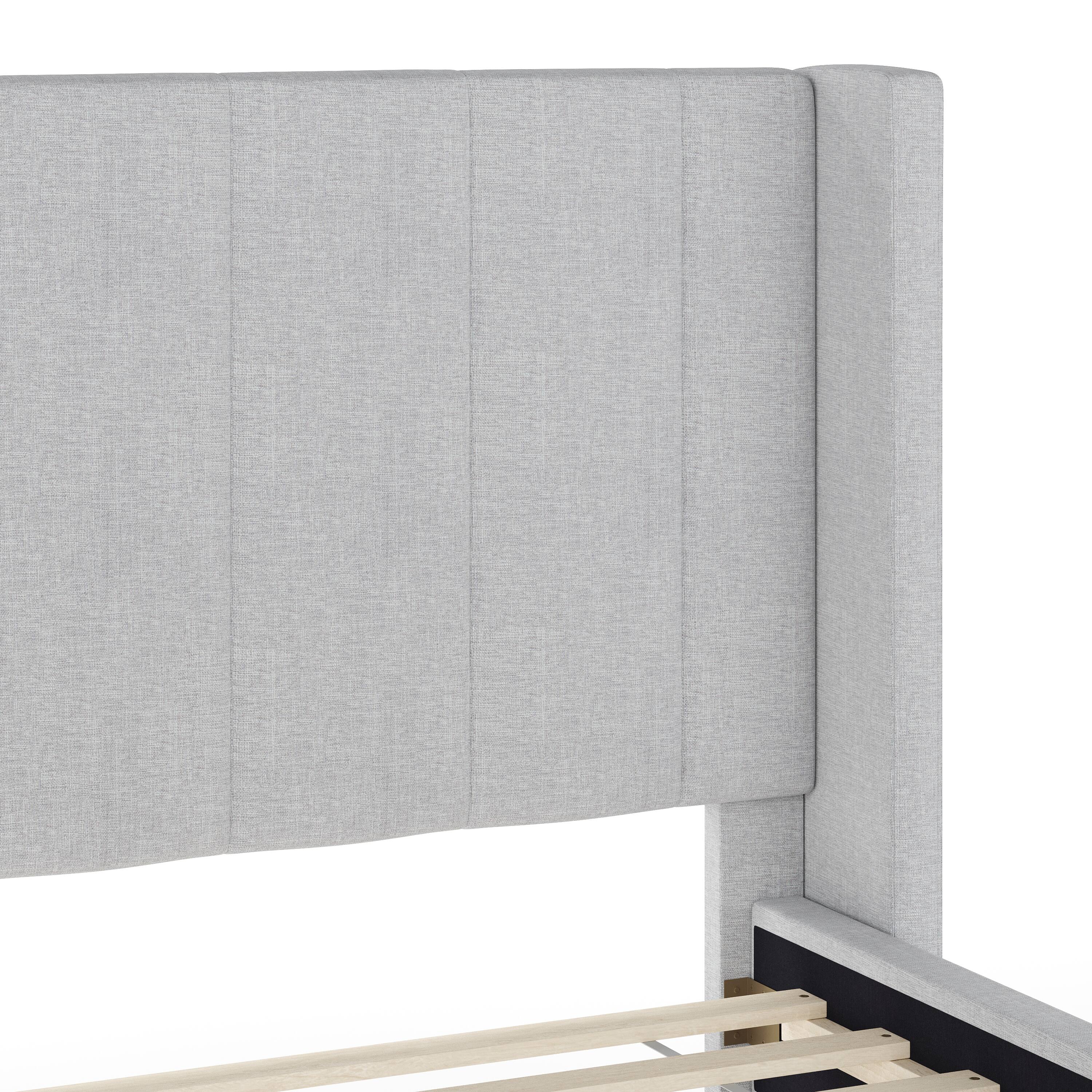 Alt View 19. Martha Stewart - Kay Faux Linen Queen Size Platform Bed with Channel Stitched Headboard - Gray Fabric/Black Legs.