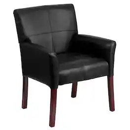 Emma + Oliver - Faux Leather Executive Side Reception Chair with Mahogany Legs - Black