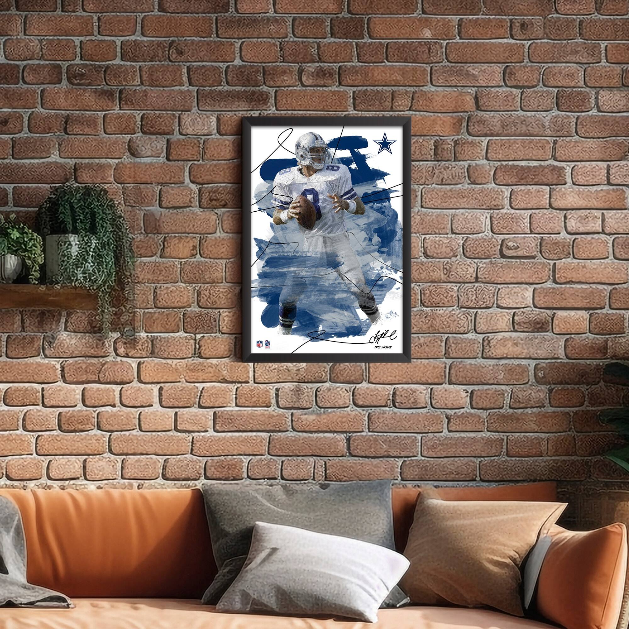 Alt View 1. Sporticulture - Troy Aikman Dallas Cowboys 27" x 39" Brush Stroke Player Framed Art Print - Multicolor.