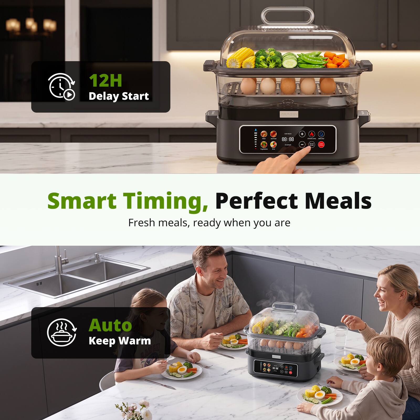12H Delay Start

Smart Timing, Perfect Meals
Fresh meals, ready when you are

Auto Keep Warm