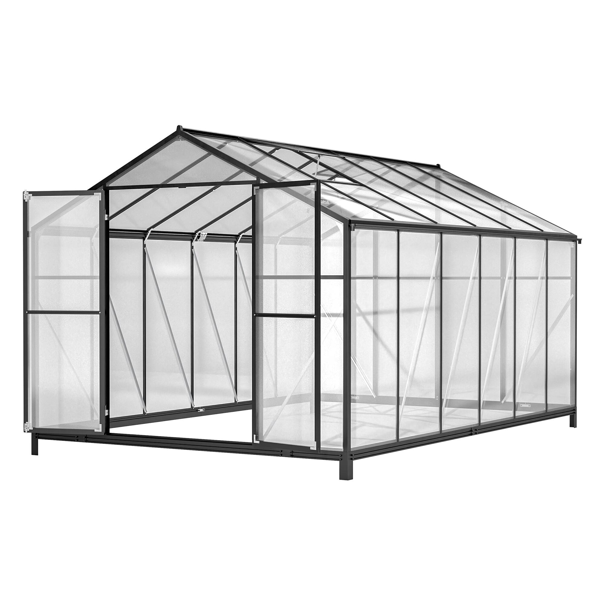 Alt View 6. Mondawe - 8x12 FT Outdoor Polycarbonate Greenhouse with Double Doors and Two Ventilation Windows - Black.