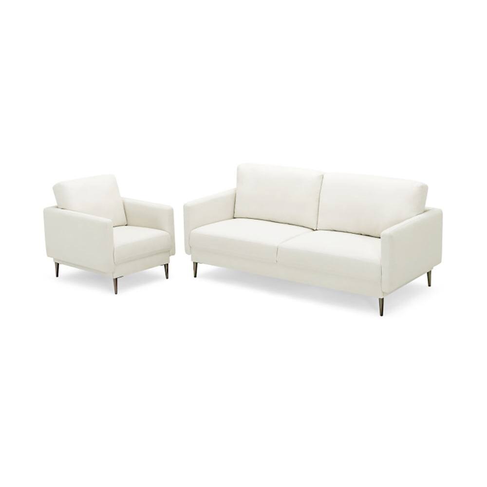 Angle. Kadyn - Modern Sofa Couch with Solid Metal Legs and Removable Backrest Cushion-White, Sectional Sofa Couch Living Room Sleeper - White.