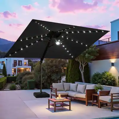 11ft patio umbrella with lights Yaheetech Solar w/Push Button Tilt & Crank, Tan or anywhere in the backyard Clihome 11 ft. Square Cantilever