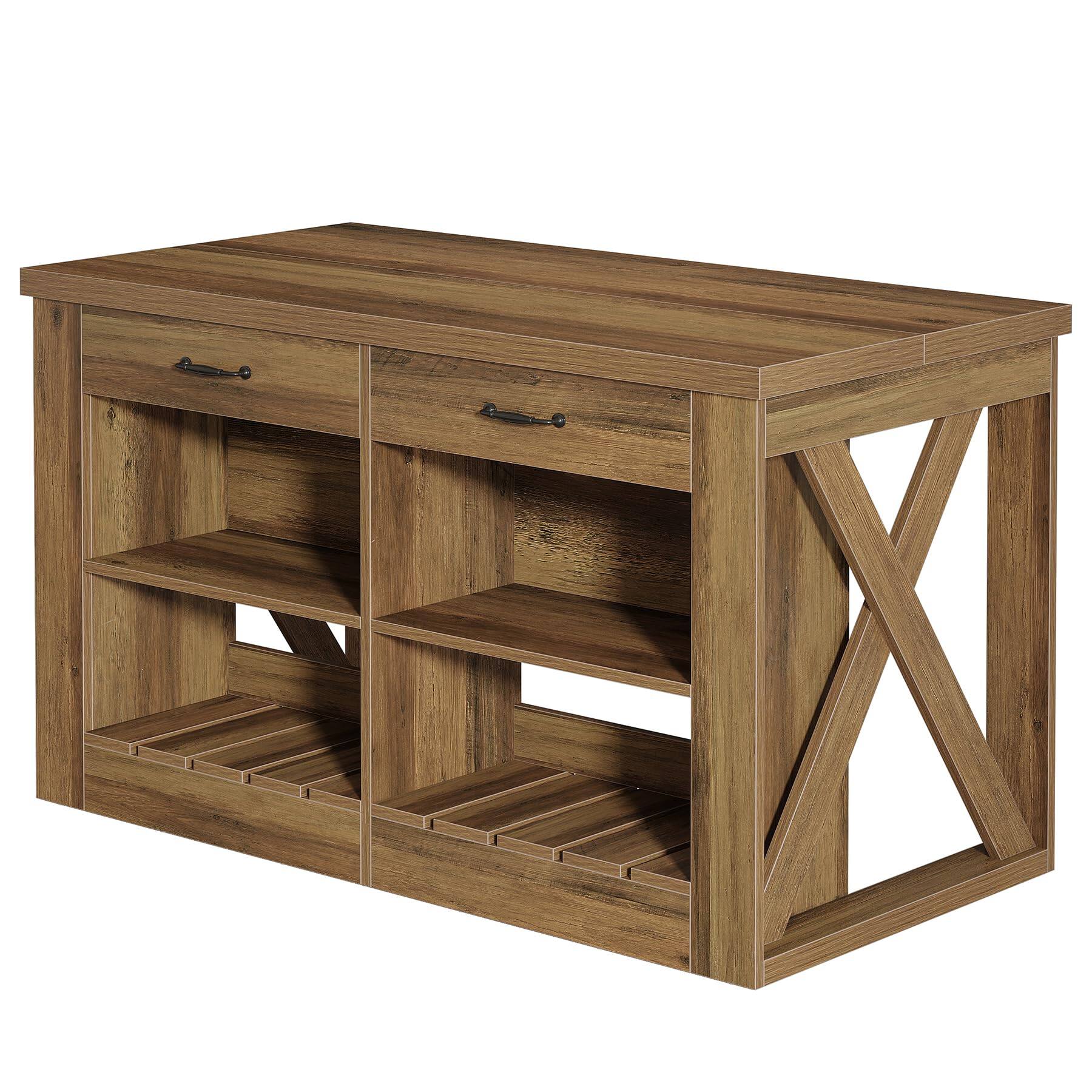 Alt View 4. Tribesigns - 55.1-Inch Kitchen Island with Seating Space and Storage for Kitchen or Dining Room - Brown.
