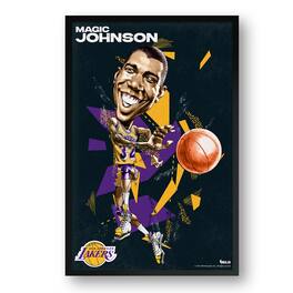 Sporticulture - Magic Johnson Los Angeles Lakers Framed 14" x 20" Player Caricature Art - Multicolor