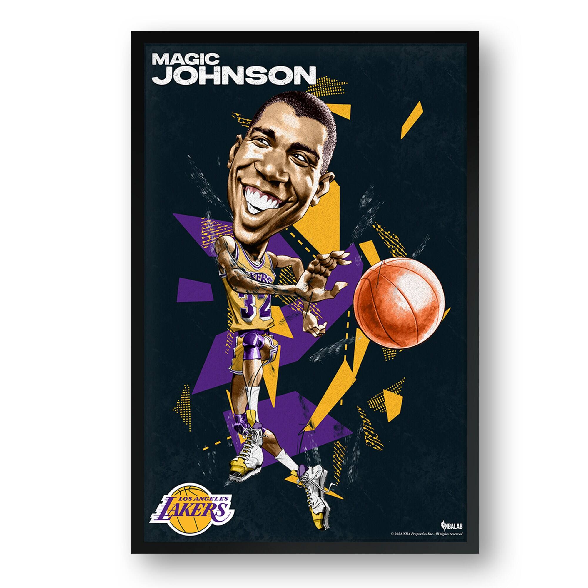 Magic Johnson Los Angeles Lakers Framed 27" x 39" Player Caricature Art