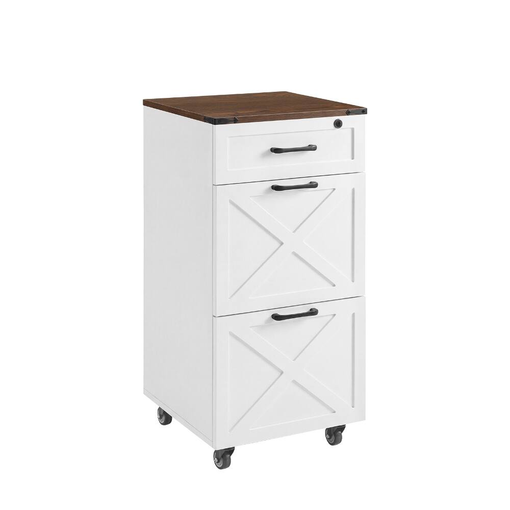 Alt View 7. Loheer - Loheer Rustic White Farmhouse 3-Drawer File Cabinet with Wheels Mobile Printer Stand Locking Home Office Storage.
