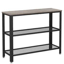 Songmics Home - 40" Industrial Console, 3 Tier Entryway Storage Shelf, Narrow Sofa Table for Living Room, Hallway, Entrance Hall - Greige and Black