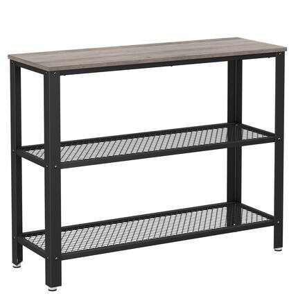 Front. Songmics Home - 40" Industrial Console, 3 Tier Entryway Storage Shelf, Narrow Sofa Table for Living Room, Hallway, Entrance Hall - Greige and Black.