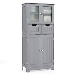 Ecooso - 4-Door Freestanding Bathroom Storage Cabinet with 2 Drawers and Glass Doors Organizer - Gray