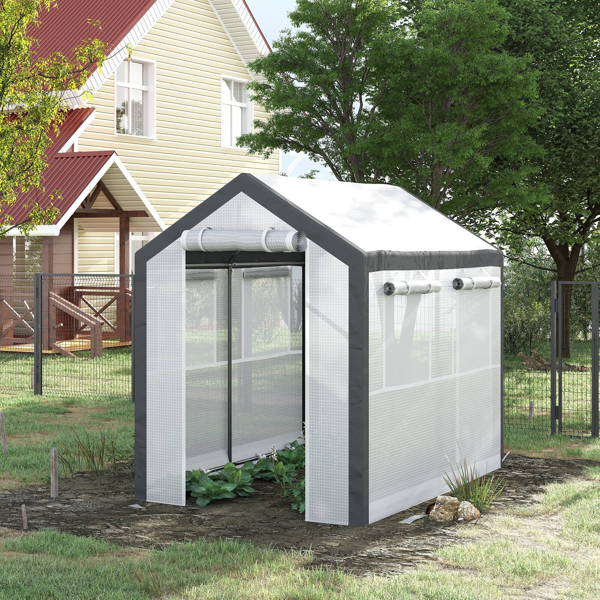 Alt View 1. Outsunny - 8' x 6' x 7.5' Walk-In Greenhouse, Outdoor Gardening Canopy with 6 Roll-up Windows.