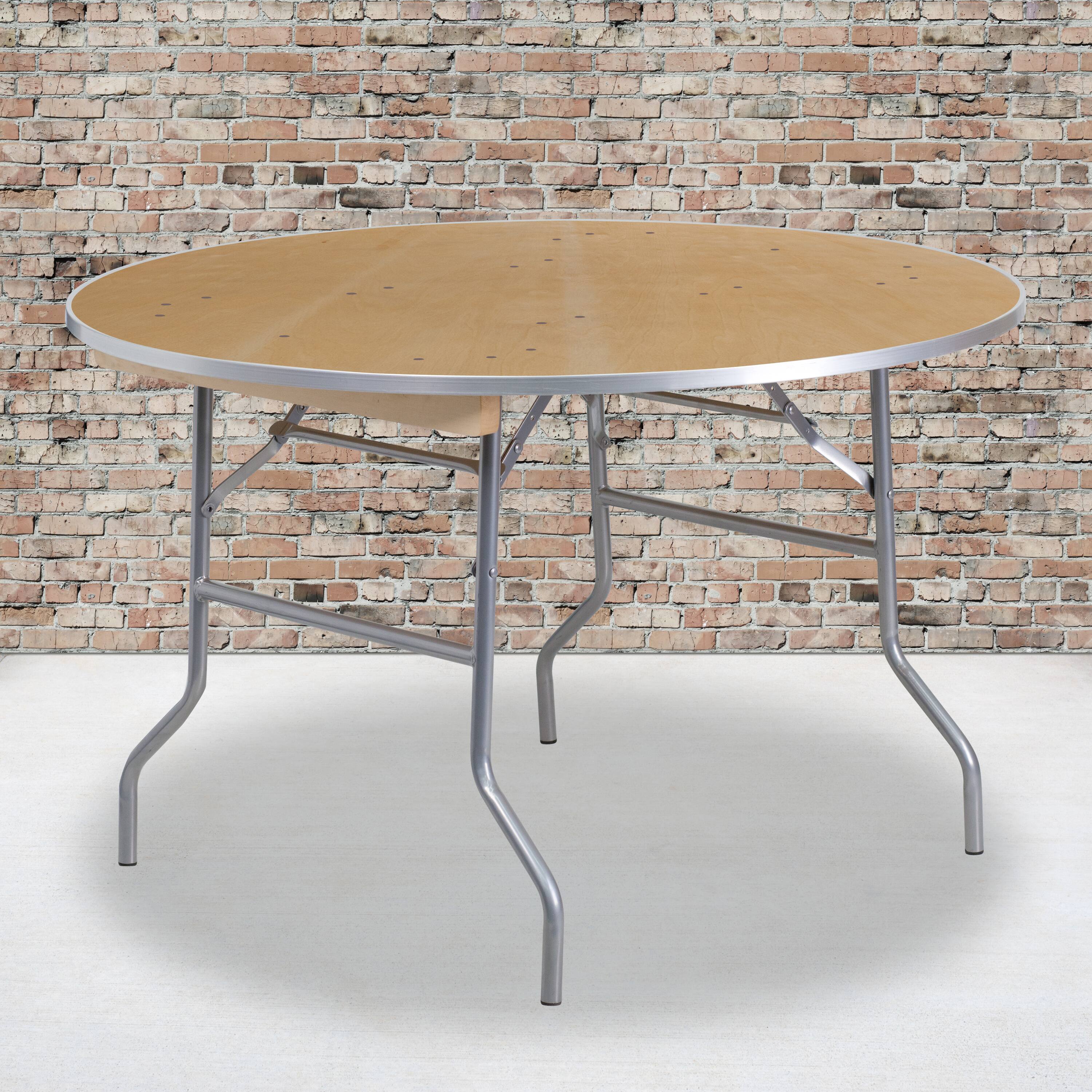 Alt View 1. Emma + Oliver - 4-Foot Round HEAVY DUTY Birchwood Folding Banquet Table with METAL Edges - Natural.
